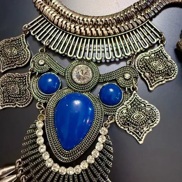 Statement Boho Ethnic Tribal Silver Tone Necklace - Picture 5 of 10